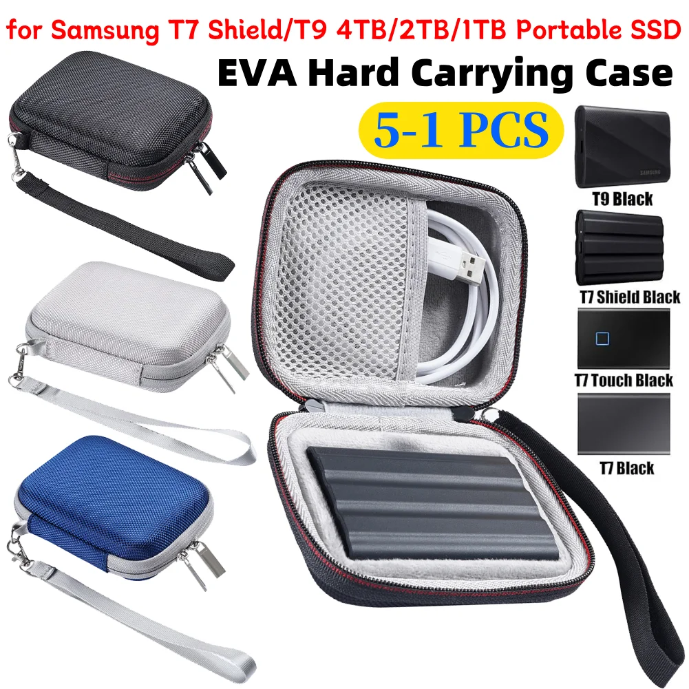 Samsung Ssd - EVA ハードドライブケース 耐衝撃保護トラベルケース メッシュバッグ&ハンドストラップ付き Samsung T7